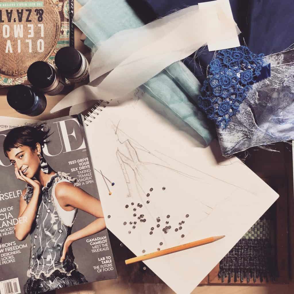 ZB Couture - fabrics, sketches, magazine, colors for dress