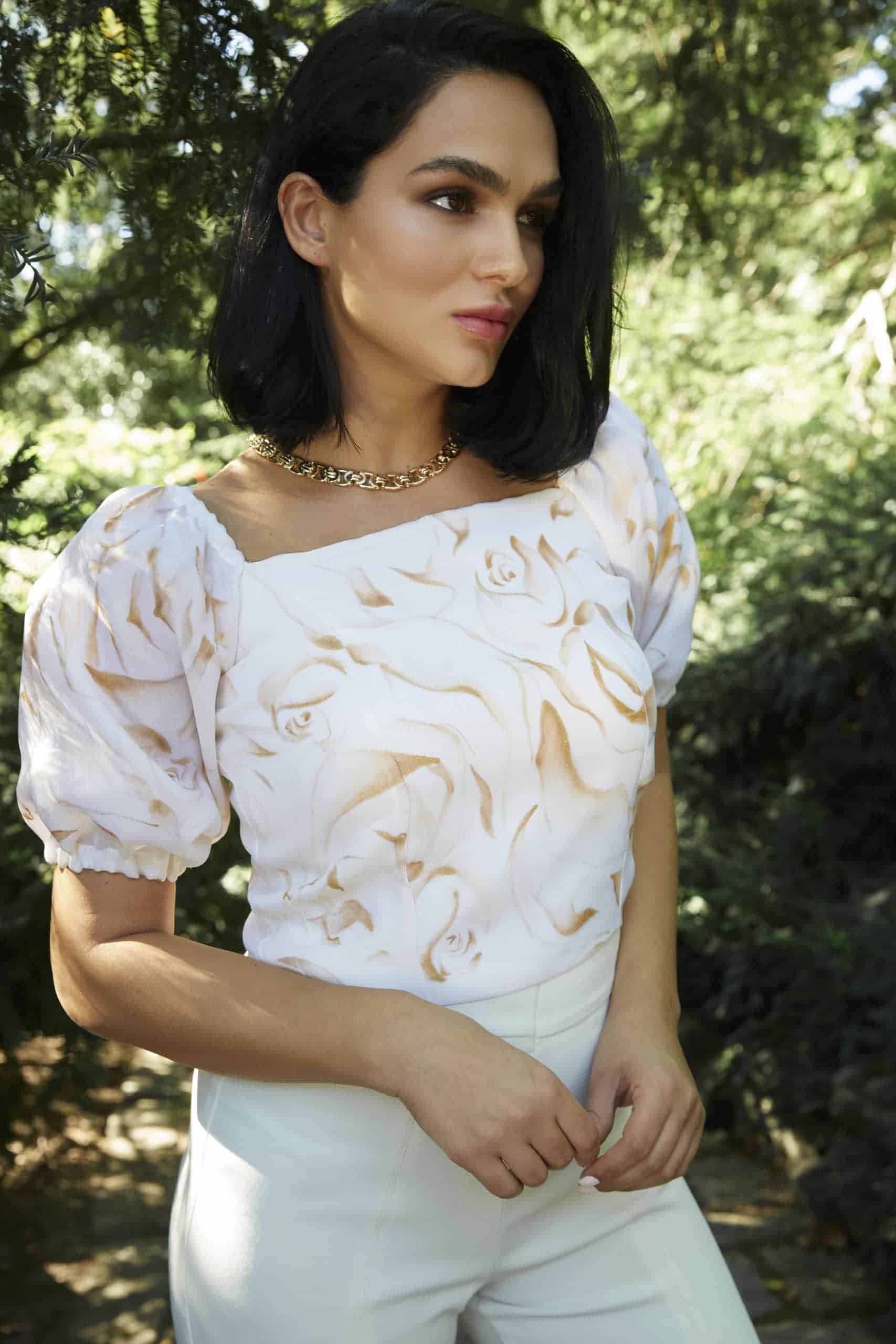 hand painted silk bridal separates with floral design