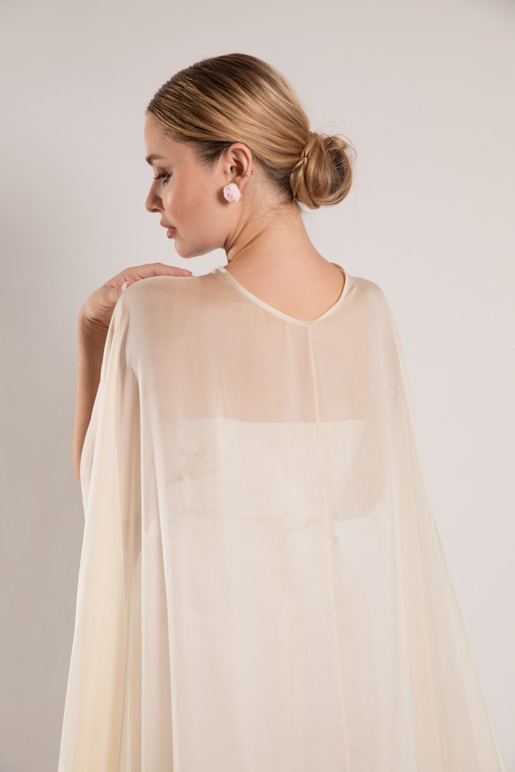 Dancing peonies silk bridal Cape by ZB Couture