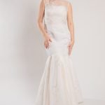 Silk faille trumpet wedding dress with hand painted full circular skirt
