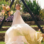 hand painted silk bridal cape in garden