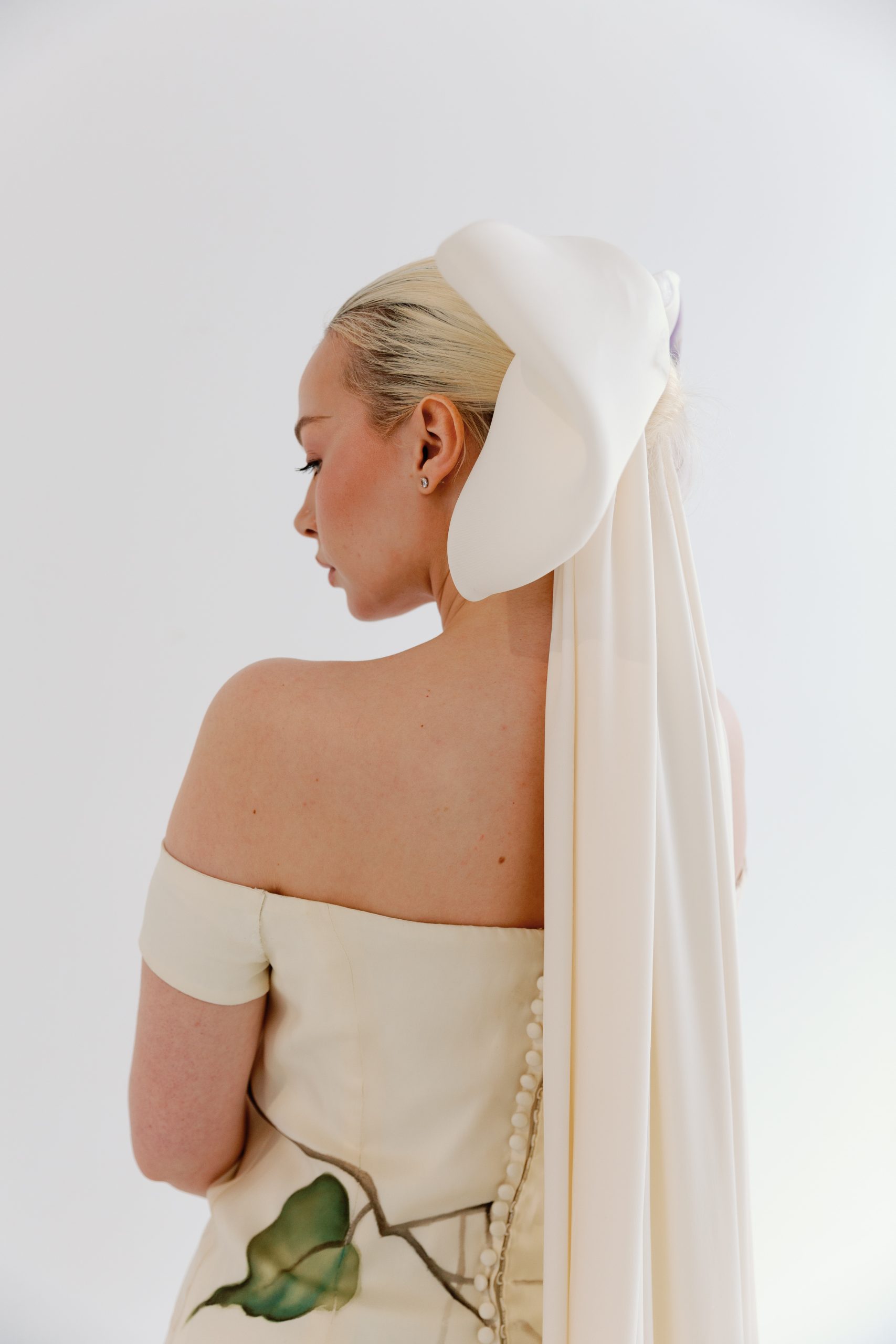 Hand painted silk wedding bow with hand painted poppy design