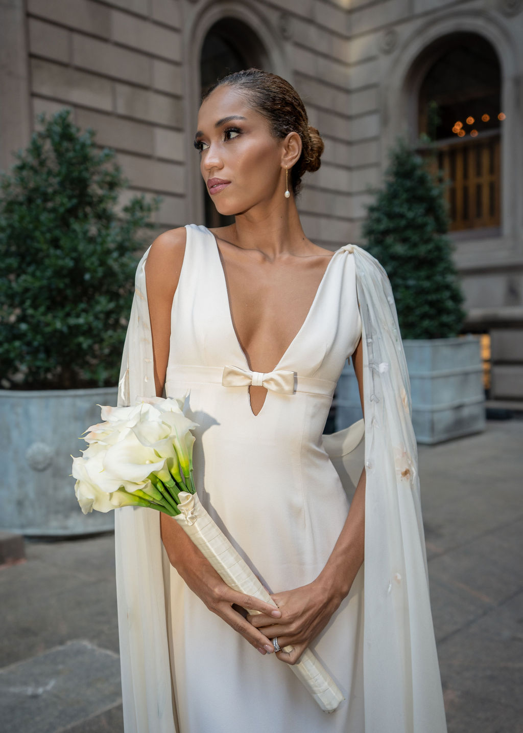 satin A-line bridal dress with detachable hand painted poppy sash