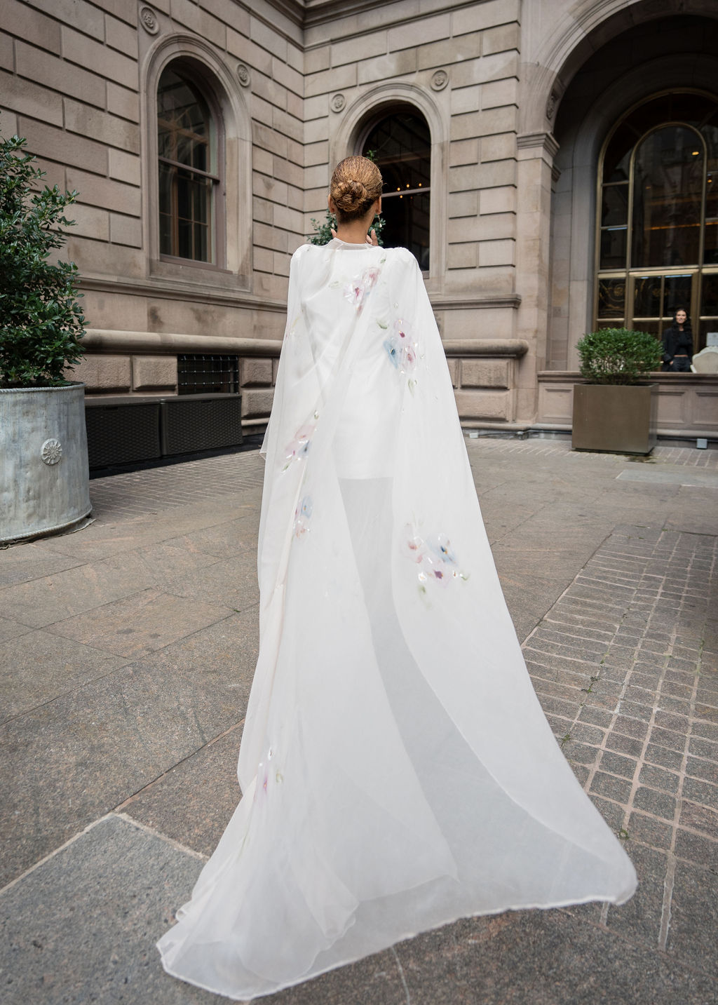 ZB COUTURE silk wedding cape with hand painted florals in blush
