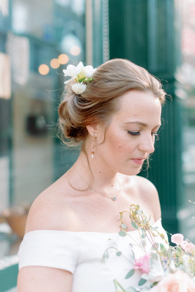 Bridal close up in couture wedding silk dress by ZB couture