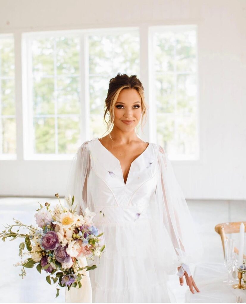 white bridal dress in silk and tulle