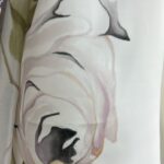 close up of hand painted blush and Gold rose on silk